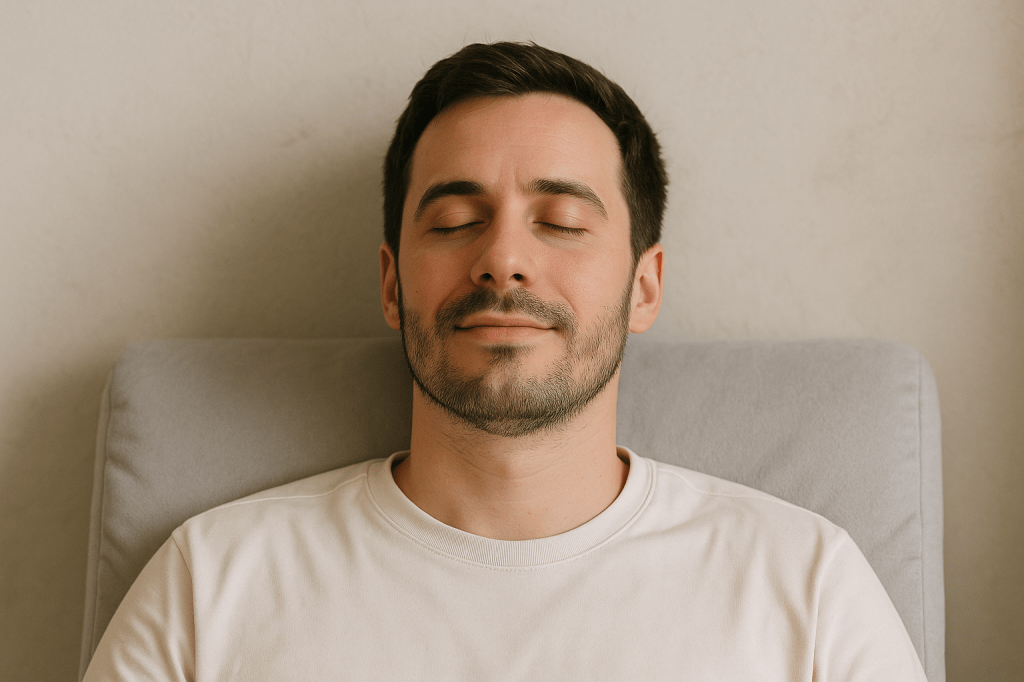 Person meditating and feeling refreshed after hot and cold therapy