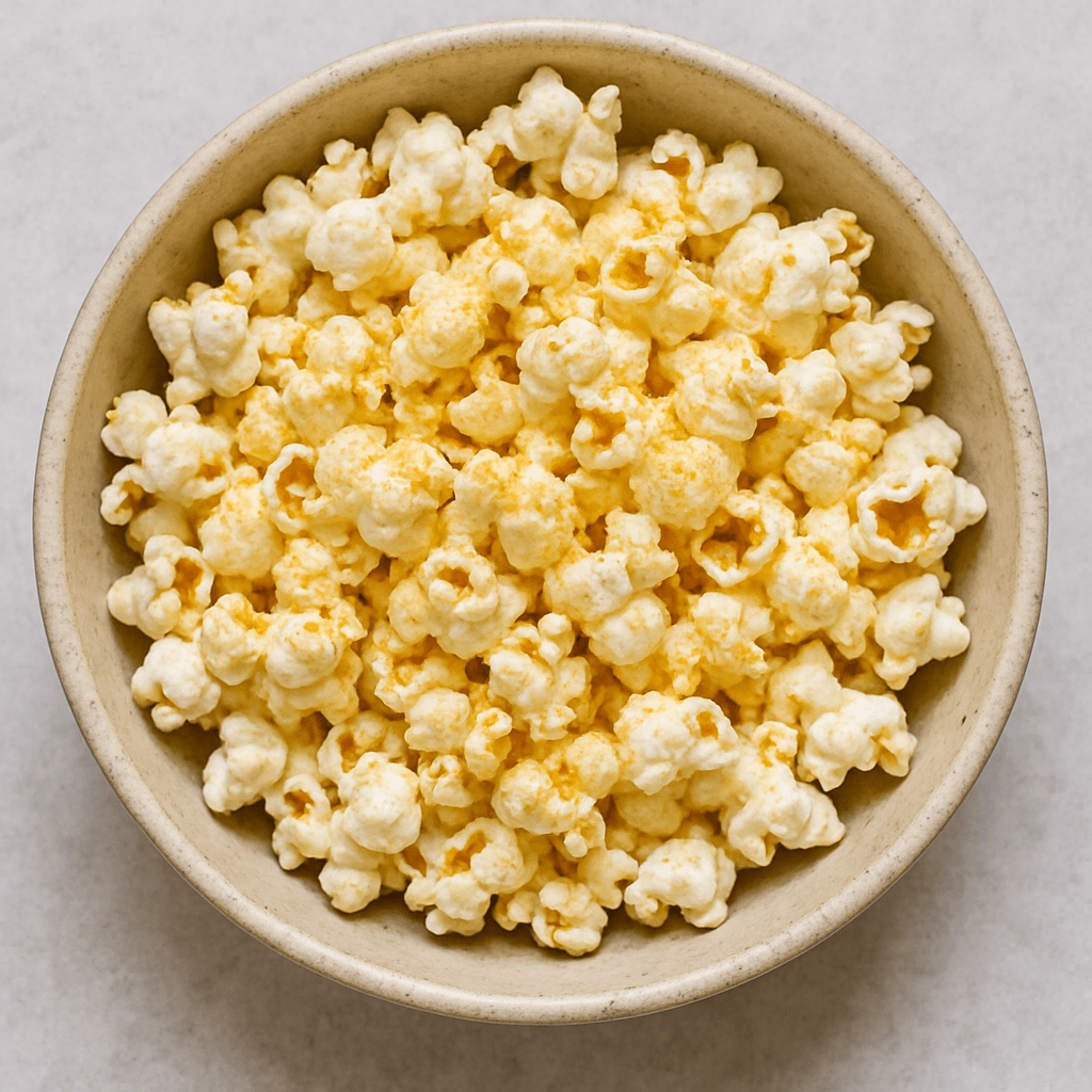 Air-popped popcorn with nutritional yeast – healthy cheesy snack