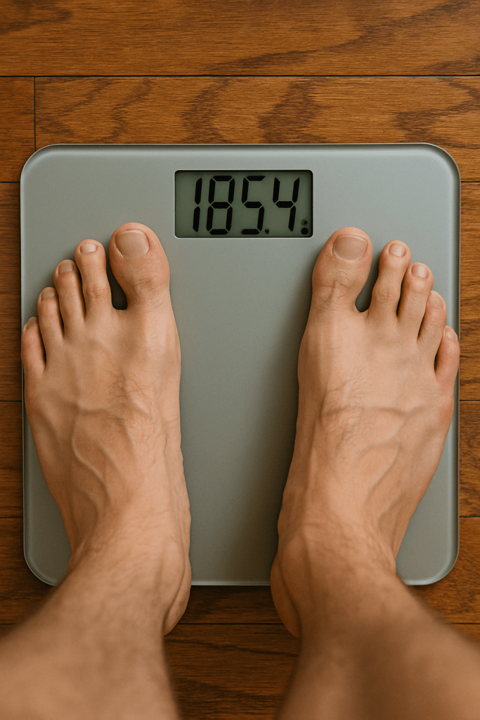 Digital scale showing gradual weight loss progress during intermittent fasting