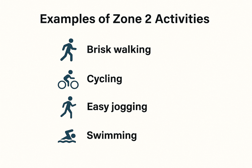 Brisk walker, cyclist, and jogger practicing Zone 2 cardio outdoors