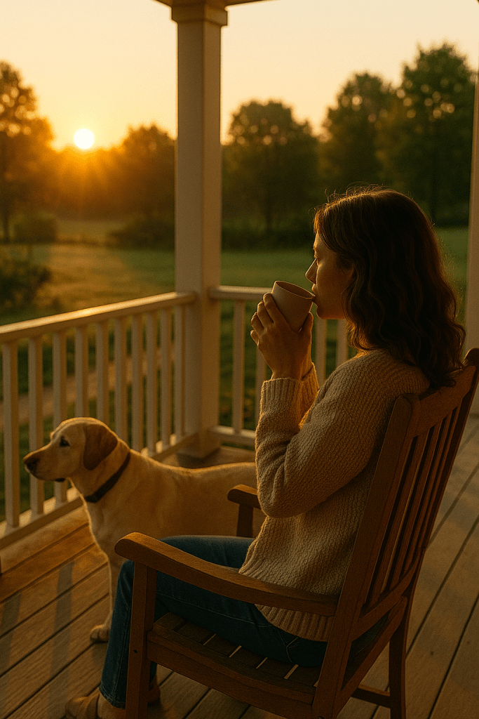Peaceful phone-free morning walk to boost circadian rhythm and reduce stress
