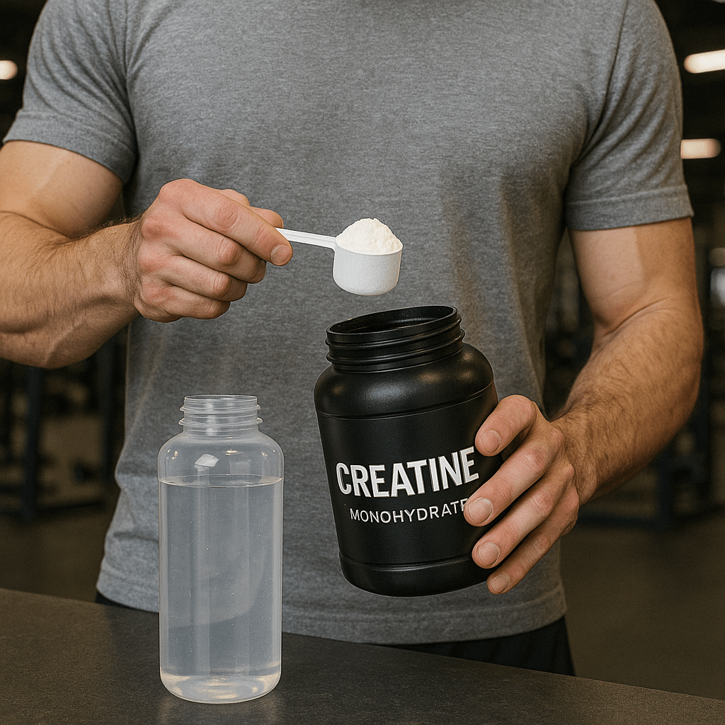 Man lifting weights in the gym, showing increased muscle mass after creatine supplementation