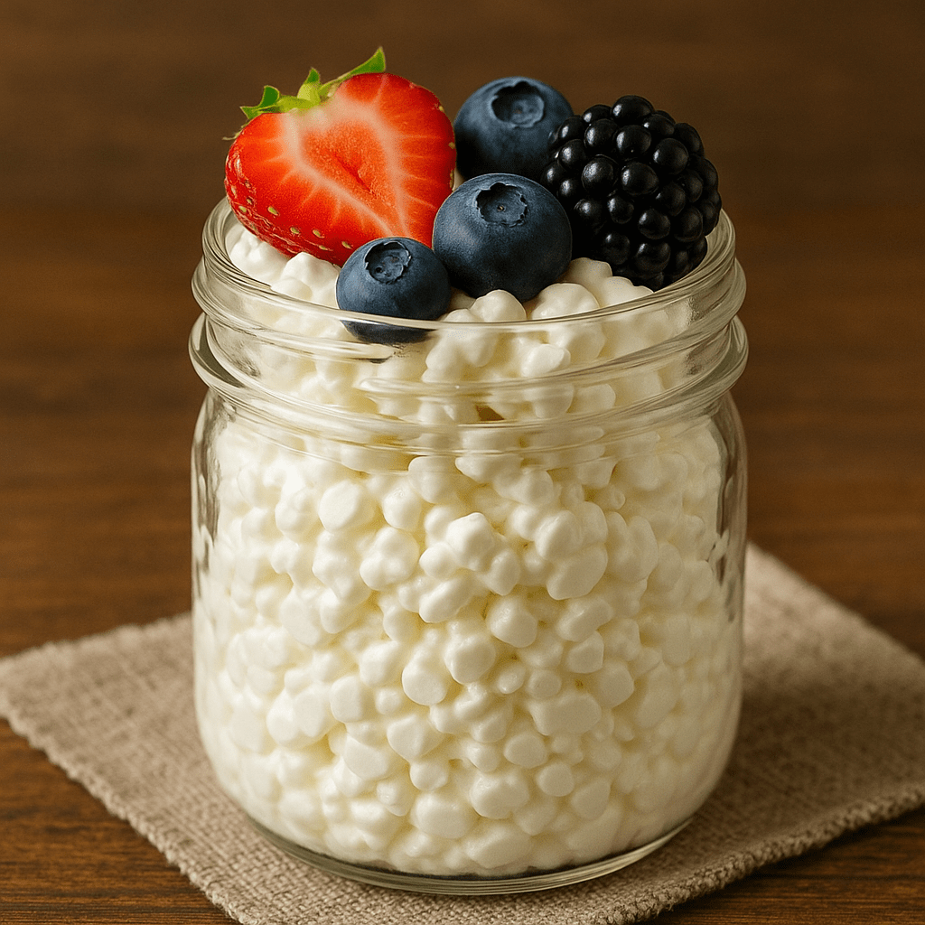 Cottage cheese with fruit, a healthy high-protein snack