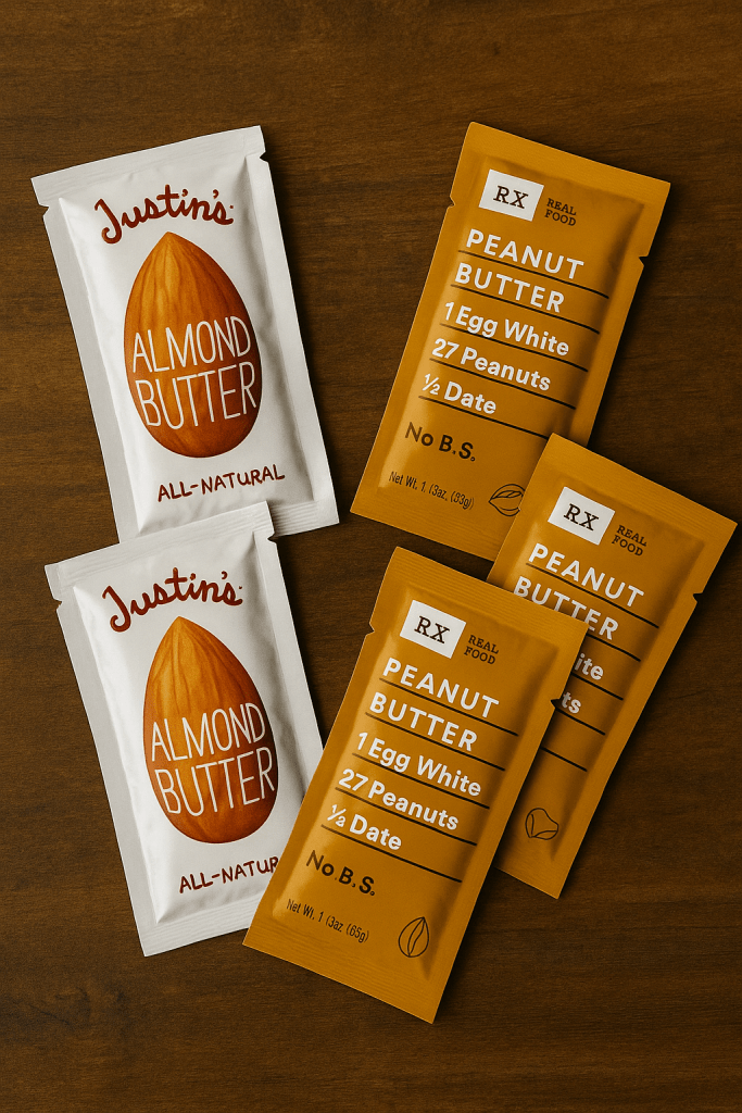 justin's and rx almond butter and peanut butter on-the-go squeeze packs