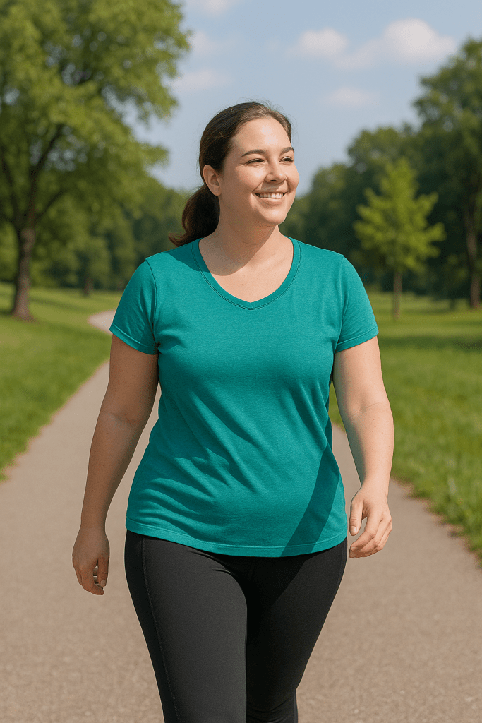 Walking outdoors for fat loss, burning calories while enjoying nature.