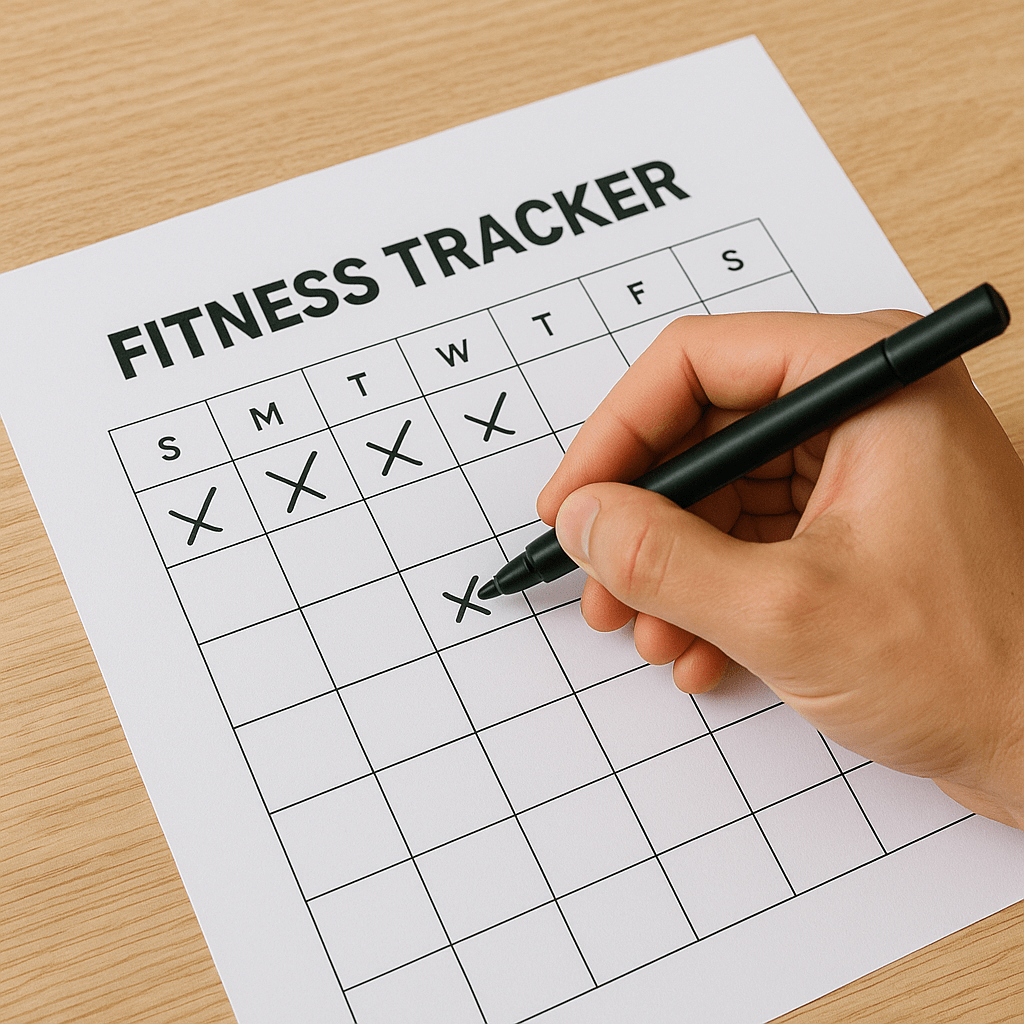 Fitness habit tracker with daily workouts marked off for motivation.
